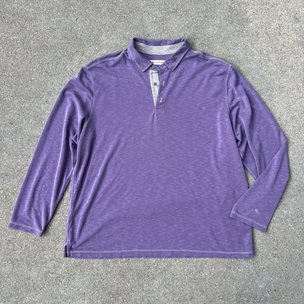Tommy Bahama XXL Long Sleeve Purple Polo Shirt READ
